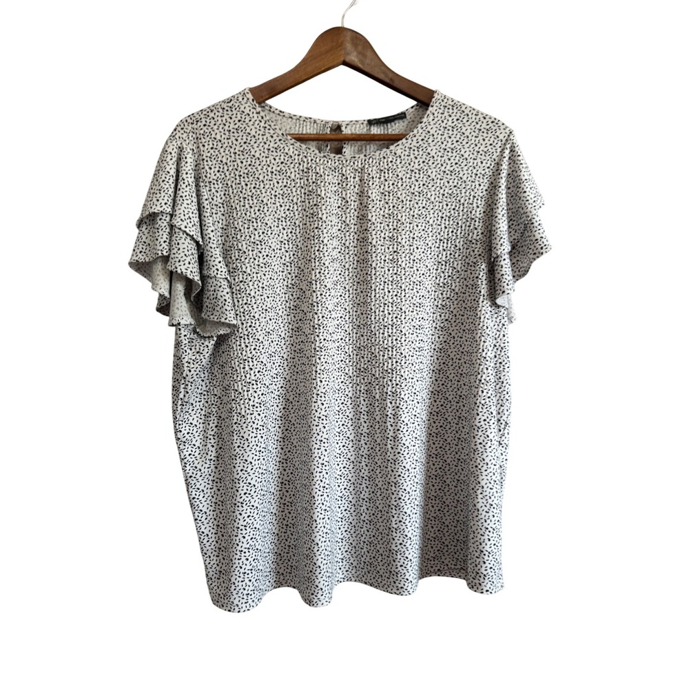 Adrianna Papell Blouse Women Large White Black Excellent Ruffleā Sleeve